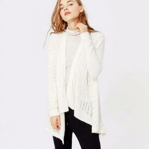 Loft Lou & Grey, Women Knit Ivory Cardigan Soft Plush Eyelet Sweater, sz XSM